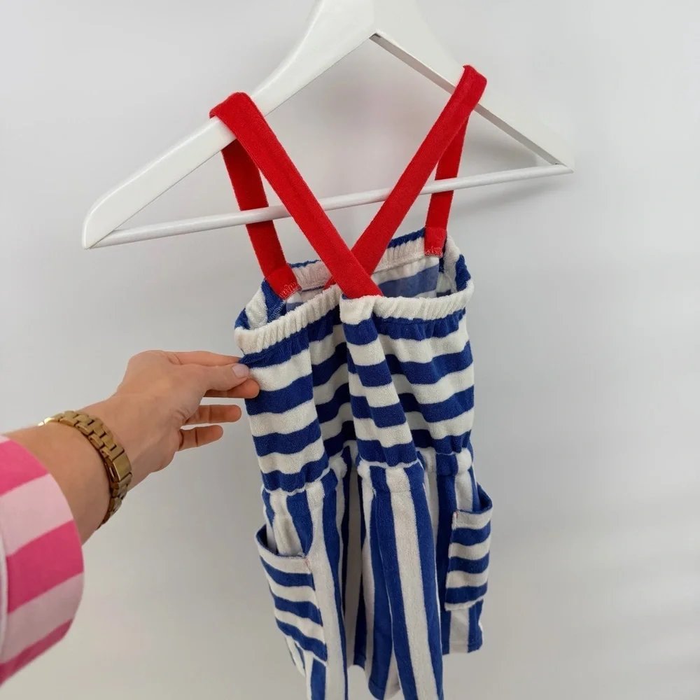 Mini Boden Red, Blue and White Towelling Striped Romper Playsuit French Terry